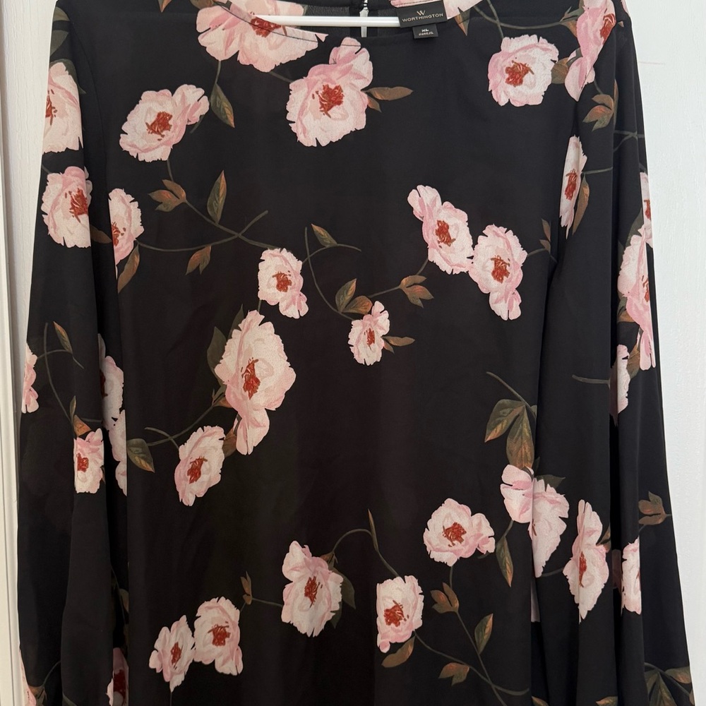 Worthington Floral Black Blouse Sz XL - Picture 2 of 6